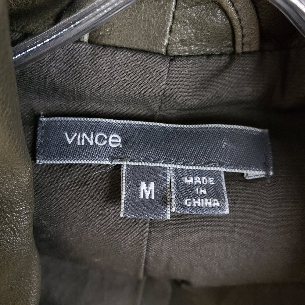 VINCE Leather Scuba Jacket Biker Lustrous Asymmetrical Minimalist Taupe Gray M - Picture 7 of 16